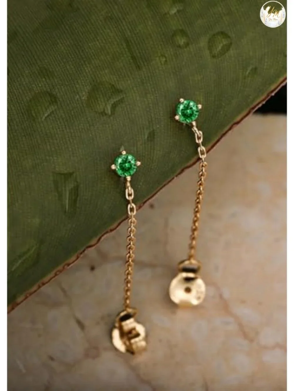 Sterling Silver 18K Gold Plated Cubic Zirconia Chain Drop Dangle Earrings